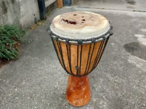 Vintage African djembe drum needs new vellum fitted. $350