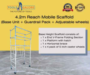 4.2m Reach Mobile Scaffold (Base Unit Guardrail Pack Adjustable wheel)