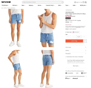 Unisex CK Calvin Klein Raw Edge Slim Denim Short in Blue RRP$149