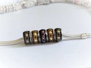 Pandora Black, Golden or Purple Dew Floral Vintage Enamel Spacer Charm