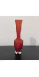 Small Red Glass Flower Vase Home Decor 19cm x 10cm NEW