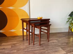 Mid Century Danish Retro Teak Nest of 3 Side Coffee Tables