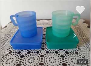 Tupperware alfresco container mug set LIKE NEW blue green sheer