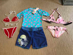 Girls size 16 new rashi with tags, swim shorts, bikini Size 8 and 10