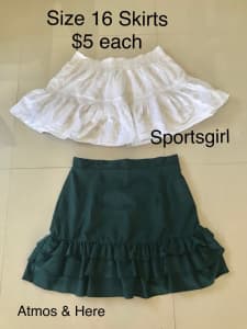 Size 16 skirts, $5 each. Brands: Sportsgirl and Atmos&Here.