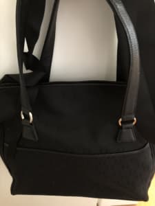 Oroton Nappy/Baby Bag, Jacquard Type Black Fabric. Change Mat