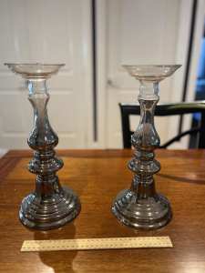 Stunning glass Hamptons candle holders pair