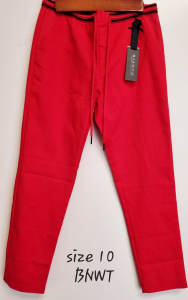Designer red womens pants size 10. Elastic waist with draw cord fun