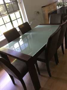 Glass Top Dining Table and Six Chairs