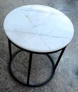 small round coffee table, marble top cracked