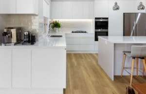 kitchen cabinets (Matte white L-shaped with island )