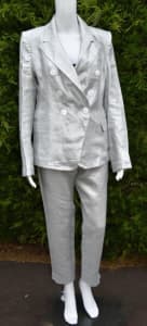 WHITE STORY Silver Linen Suit (Jacket & Pants) - Size 10 - EUC