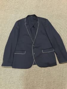 Pierre Cardin Navy cotton blazer jacket w/ white piping : never worn!
