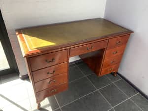 Desk - beautiful heavy wooden with leather insert