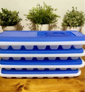 Tupperware Fresh & Pure Blue Lids Ice Cube Trays Set 2