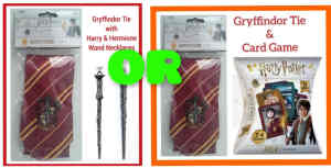 NEW Gryffindor Tie & Harry Potter/Hermione Wand Necklaces OR Cards