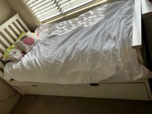 Ikea White Single Bed with Trundle