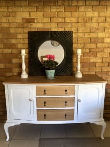Vintage sideboard buffet, maple top drawers hampton shabby french