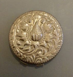 ANTIQUE EUROPEAN SILVER ORNATE MIRROR COMPACT STAMPED