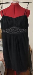 Emerge Size 10 black silk overlay dress with beading detail