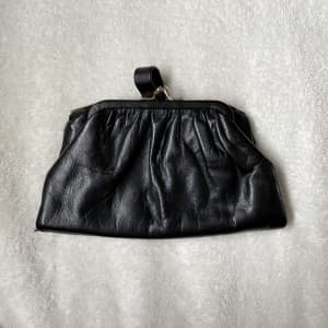 Vintage Retro Genuine Nappa Hide Leather Clasp & Zip Purse Clutch