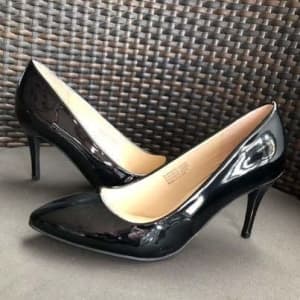 Womens Black Patent court shoes - size 10