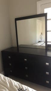 Large black bedroom chest of drawers dresser 9 drawers and mirror