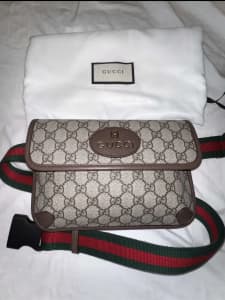 GUCCI GG SUPREME CANVAS SMALL BELT BAG IN BEIGE/BLACK ADJUSTABLE BELT BNWT