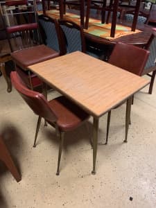 Nice and Stunning retro table with maroon dining chairs