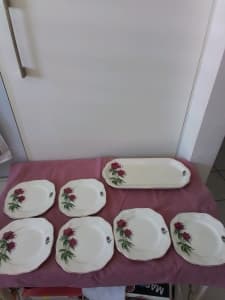 Vintage large cake plate with 6 plates, British Anchor, England 
