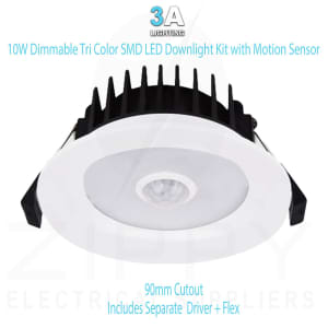 10W White Dimmable Tri Color SMD LED Downlight Kit with Motion Sensor 