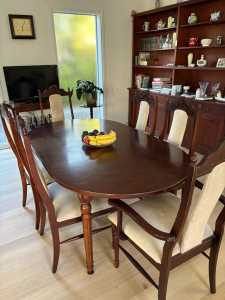 Premium Antique Hardwood Dining Set With Luxurious Upholstered Chairs