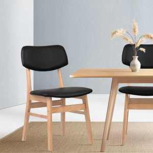 Artiss Set of 2 Wood & PVC Dining Chairs  Black
