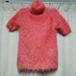 Coral coloured fuzzy turtleneck size S