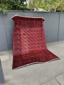 Handmade hand woven Persian Afghan red wool rug