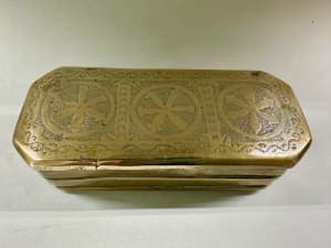 Antique Brass Indian Sri Lankan Brass Betel Nut Box Engraved