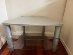 small TV table with 2 glass shelf