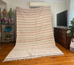 Hand Woven Blanket - Moroccan Vintage Runner Rug - Handmade Rug - 