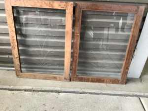 2 Vintage Etched Glass Cabinet Doors