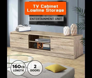 TV Cabinet Entertainment Unit Stand Lowline Storage Wood Oak 1.6m WA