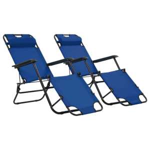 Folding Sun Loungers 2 pcs with Footrests Steel Blue...