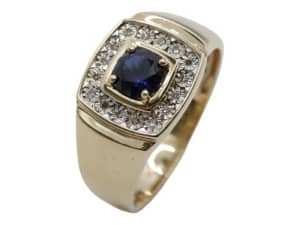 9ct Yellow Gold Mens Sapphire (Created) Ring With Stone Size Y Ring