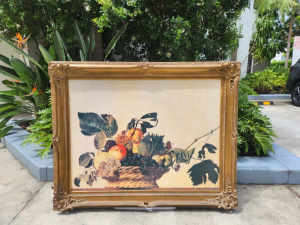 Large Basket Of Fruit Oil Painting in Gold Ornate Frame Bundall Gold Coast City Preview