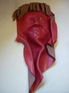 Wall Hanging, Wall Art Leather Mask Red Dust One Piece of Cowhide