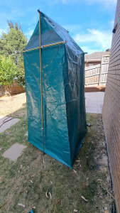 Sturdy, traditional toilet and shower tent