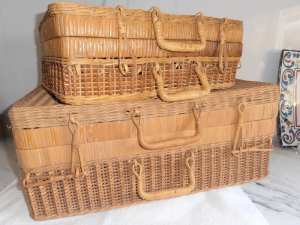 Vintage Wicker Picnic Case, or Carry Case