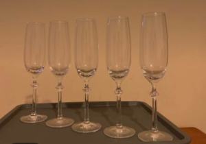 Hand grind crystal champagne glass. 5 pcs for$10.