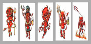 5 Colored Laminated Bookmarks. DEVILS. LITTLE DEVILS. LITTLE DEMONS.