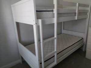 Single bunk beds with Mattresses, white IKEA, can separate to 2 beds