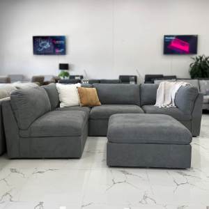 1 LEFT ONLY! Customisable Ava Dark Grey Fabric 5 Pcs Modular Sofa